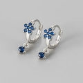Elegante S925 Silber Creolen mit dunkelblauen Zirkonia Steinen im edlen Blumen Design - Silber/Blau