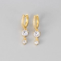 Fashionable 18K gold S925 silver earrings with sparkling cubic zirconia tassels - Gold Color / White Rhinestone