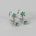 Elegante S925 Sterlingsilber Creolen mit grünen Zirkonia Blumenanhängern für Frauen - Silber/Grün