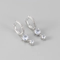 Détail de boucles d'oreilles pendantes en argent S925 avec pierres de zircone cubique - Couleur Platine / Strass Blanc