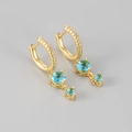 Elegant S925 silver drop earrings with blue-green zircon in a 45-degree main view - Gold Color / Blue Rhinestone