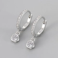 Elegant S925 sterling silver geometric hoop earrings with circular zircon stone pendants - White Rhinestone Round Hoop (Silver Tone)