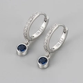 S925 sterling silver geometric hoop earrings with blue gemstone charms and cubic zirconia - Royal Blue Rhinestone Round Hoop (Silver Tone)