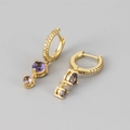 Detail showing S925 hallmark on gold plated earrings with purple zircon tassels - Gold Color / Purple Rhinestone