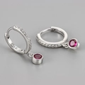 Close-up of S925 sterling silver hoop earrings with white zircon and ruby-red pendants - Rose Red Rhinestone Round Hoop (Silver Tone)