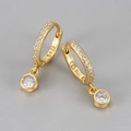 Close-up of S925 sterling silver hoop earrings with pavé zircons and round pendants - White Rhinestone Round Hoop (Gold Tone)