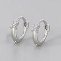 Elegant silver-toned clover hoop earrings with sparkling cubic zirconia stones - Four-leaf Zirconia Style / Small / White Gold