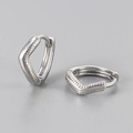 Polished S925 sterling silver V-shaped hoop earrings with textured beaded edges - V-Dot Style / Medium / White Gold