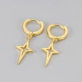 Polished gold four-point star hoop earrings for women with minimalist celestial design - Gold