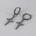 Gunmetal S925 sterling silver hoop earrings with hollow four-pointed star pendant charm - Black & Gold