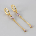 Orecchini a cerchio dorati con nappe e cristalli viola a taglio marquise e quadrato - Orecchino a Bottone con Nappina a Goccia d'Acqua / Oro / Zircone Viola