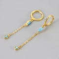 Orecchini pendenti dorati con pietre blu e frange con pietre dal taglio marquise - Orecchino a Bottone con Nappina a Goccia d'Acqua / Color Oro / Zirconia Blu