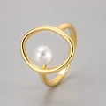 Minimalistischer S925 Sterlingsilber Ring, verstellbar mit weißer Perle und geometrischem Design - Gold