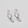 Silver hoop earrings with engraved stars and dangling rectangular zircon pendants - Platinum/White Zirconia