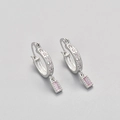 Silver hoop earrings with pink square zircon and engraved star patterns for women - Platinum Color/Pink Zirconia
