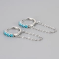 Silver hoop earrings with turquoise stones and delicate chain fringe in a minimalist style - Chain Hoop Earring / Silver & Blue