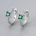 S925 silver hoop earrings with emerald green square zircon and micro-pave crystals - Platinum/Green Zirconia