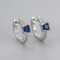 Elegant S925 silver hoop earrings featuring square blue zircon and white micro-pave stones - White Gold / Blue Zirconia