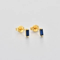 Macro detail of rectangle blue zircon stud earring with S925 silver hallmark engraving - Blue Rhinestone / Gold Color