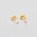 Detailed view of S925 hallmark on gold plated rectangle zircon stud earrings - White Rhinestone / Gold Color