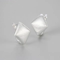 Minimalist brushed silver quadrilateral hoop earrings in S925 sterling silver - Silver