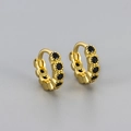 Chic gold-plated hoop earrings featuring round-cut black cubic zirconia stones - Large Gold Black Zirconia Style