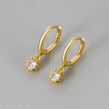 Elegant gold hoop earrings with sparkling round zircon and S925 sterling silver hallmark - 925 Silver Earring Post / Single Zirconia Hoop / Gold