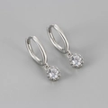 Elegant S925 sterling silver hoop earrings with brilliant cut cubic zirconia pendant - 925 Silver Earring Post / Single Zirconia Hoop / Silver