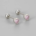 Pink heart-shaped zircon earrings in 925 silver with secure screw-back design for women - White Gold / Pink
