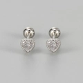 Detail of silver heart stud earrings with cubic zirconia and screw back closure - White Gold / White