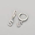 Detail of silver letter S pendant earrings with micro-pave cubic zirconia stones - Silver / S