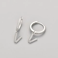 Detail of silver drop earrings with pavé cubic zirconia V charm and sparkling stones - Silver / V