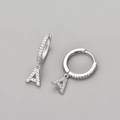 Silver hoop earrings with letter A pendant and sparkling cubic zirconia stones - Silver / A