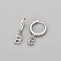 Elegant silver huggie hoop earrings with sparkling crystal letter B alphabet pendant - Silver / B