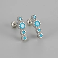 Surgical steel screw-back stud earrings featuring four gradient sky blue round stones - Platinum Blue Zirconia