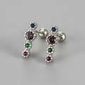Vertical multi-color zircon stud earrings with silver screw back for women - Silver Rainbow Zirconia
