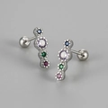 Macro shot of silver screw-back earrings with vertical colorful crystals - Silver Multicolor Zirconia
