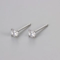 Classic silver sterling round zircon stud earrings with 4-prong setting for daily wear - Silver (4)
