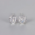 Macro view of clear round cubic zirconia stud earrings with classic four-prong setting - Silver (6)