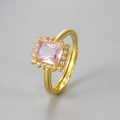 Adjustable gold plated ring featuring radiant cut pink zircon in a classic halo setting - Gold/Pink