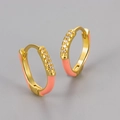 Orecchini dorati con smalto rosa e zirconi bianchi dal design rotondo e asimmetrico - Arancione