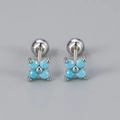 Detail of clover earrings with turquoise beads and screw-back closure in silver finish - Four-Leaf Flower Screw Stud / Silver/Turquoise Embellishment