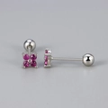 Detail of four-petal flower stud earring with pink gemstones and screw back closure - Four-Leaf Flower Screw Stud / Silver/Rose Red Rhinestone