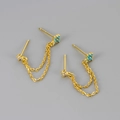 Detail of 925 sterling silver chain earrings with white zircon and blue beads - Gold-Turquoise Color