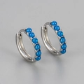 Silver hoop earrings featuring round blue opal inlay with a polished metallic finish - Large / Platinum-Blue