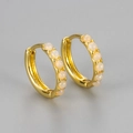 Elegant gold hoop earrings featuring minimalist round white opal stones for women - Large / Gold Plated White