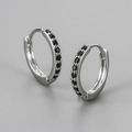 Elegant silver polished zircon hoop earrings with micro-inlaid black gemstones - Single Row Zirconia Earrings / Silver-Small-Black Rhinestone