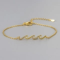 Elegant gold wavy bracelet featuring crystal pave charms and S925 sterling silver stamp - Gold-Plated 925 Sterling Silver With White Zirconia