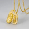 Gold Pixiu and Vajra necklace with sparkling crystals in an elegant retro Chinese design - PiXiu Vajra Pestle Necklace / Copper