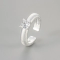 Vintage style textured gold-plated adjustable ring with a brilliant round zircon stone - Adjustable Open / Brushed Single Stone Ring / Silver